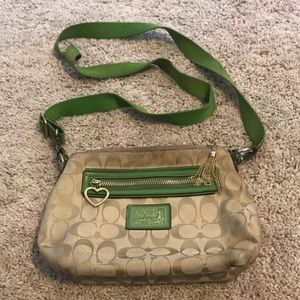 Coach Poppy Green and Tan Crossbody Purse